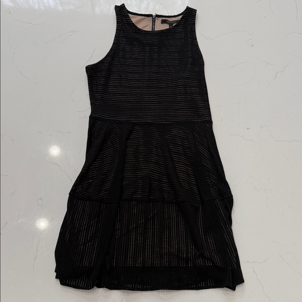 BCBGMaxAzria Black Mini Dress with nude underlay. Size M